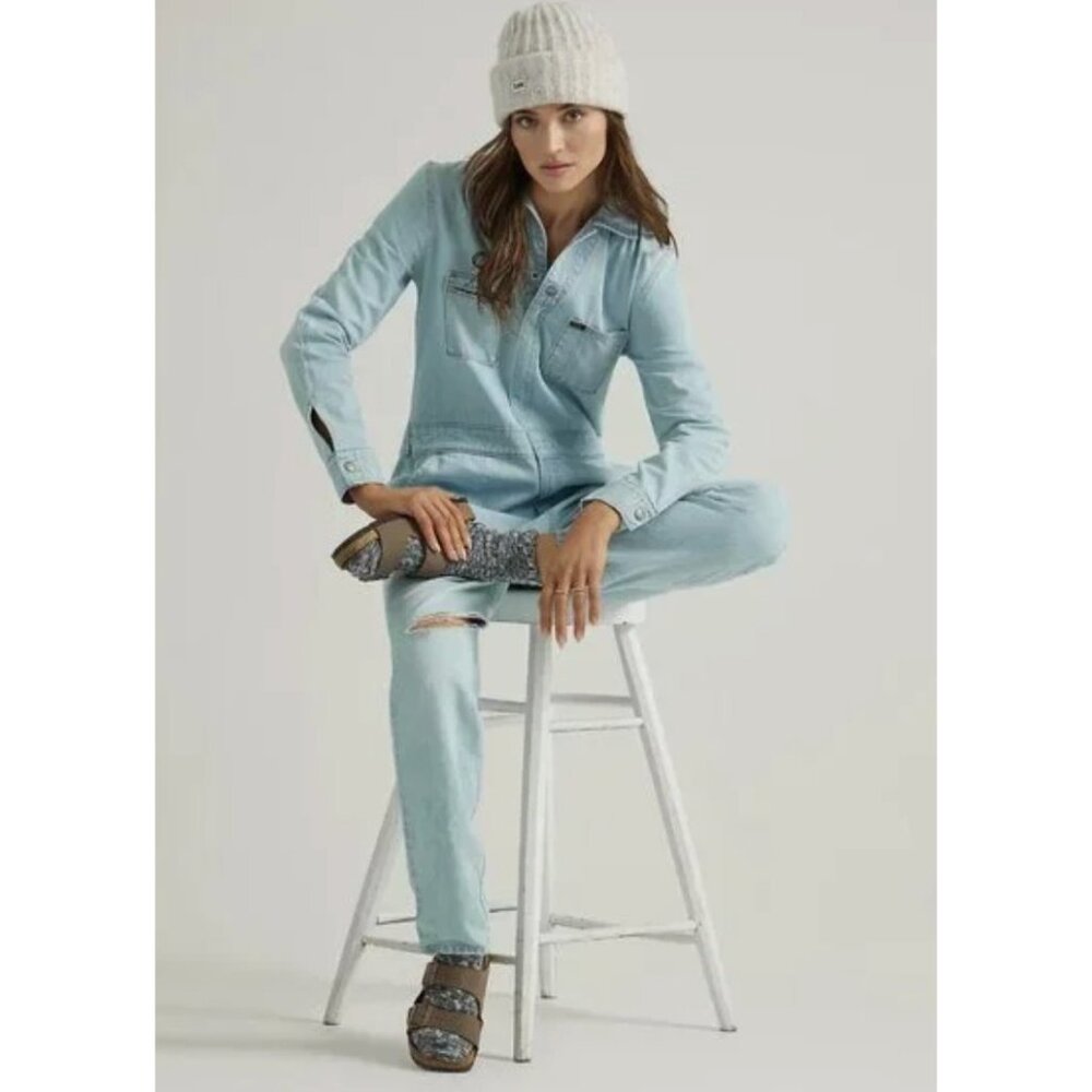 Free People x Lee Union Alls Coveralls Denim Jean Jumpsuit One Piece NWT XLarge - Picture 1 of 7